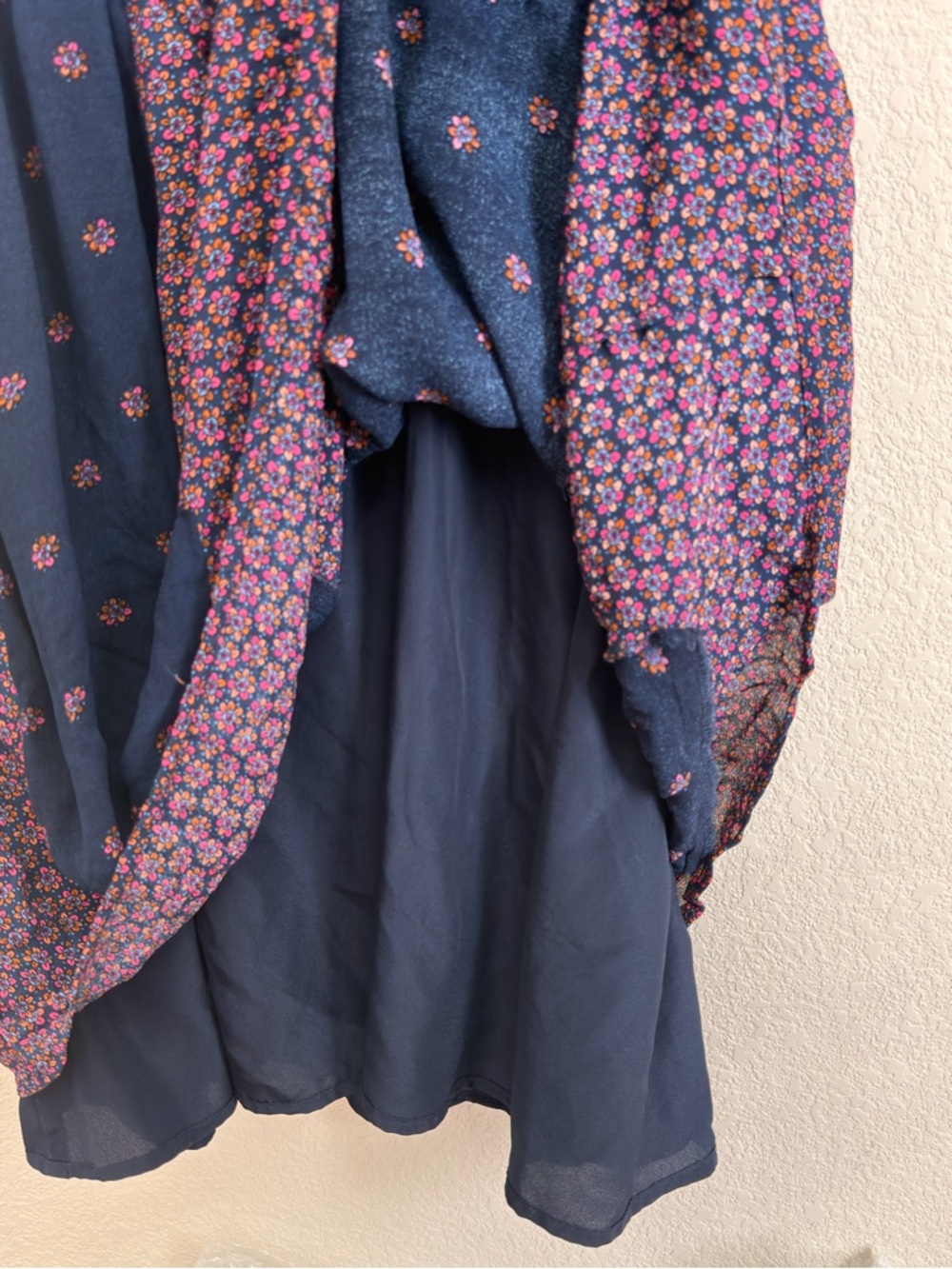 French Connection Mixed Floral Boho V-Neck Mini Dress Size 8 Navy Pink Orange - Picture 8 of 16
